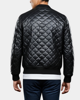 Mens Leather Quilted Bomber Jacket Warren Nova Black